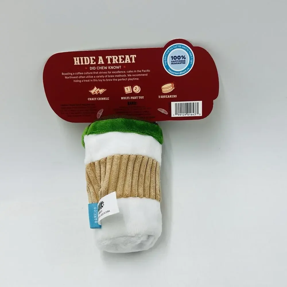Bark Box S Pup's Place Coffee Plush Dog Toy Crinkle Squeaker Multi-Part New